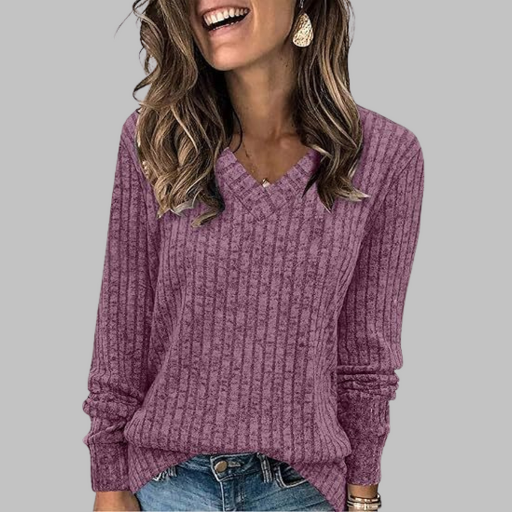 Maribel – Comfy V-Neck Long Sleeve Top