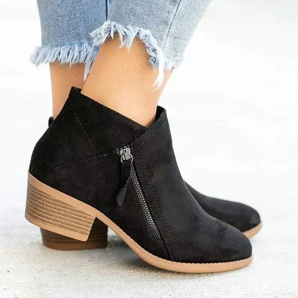 Women’s Ankle Boots – Side-Zip Design with Low Heel