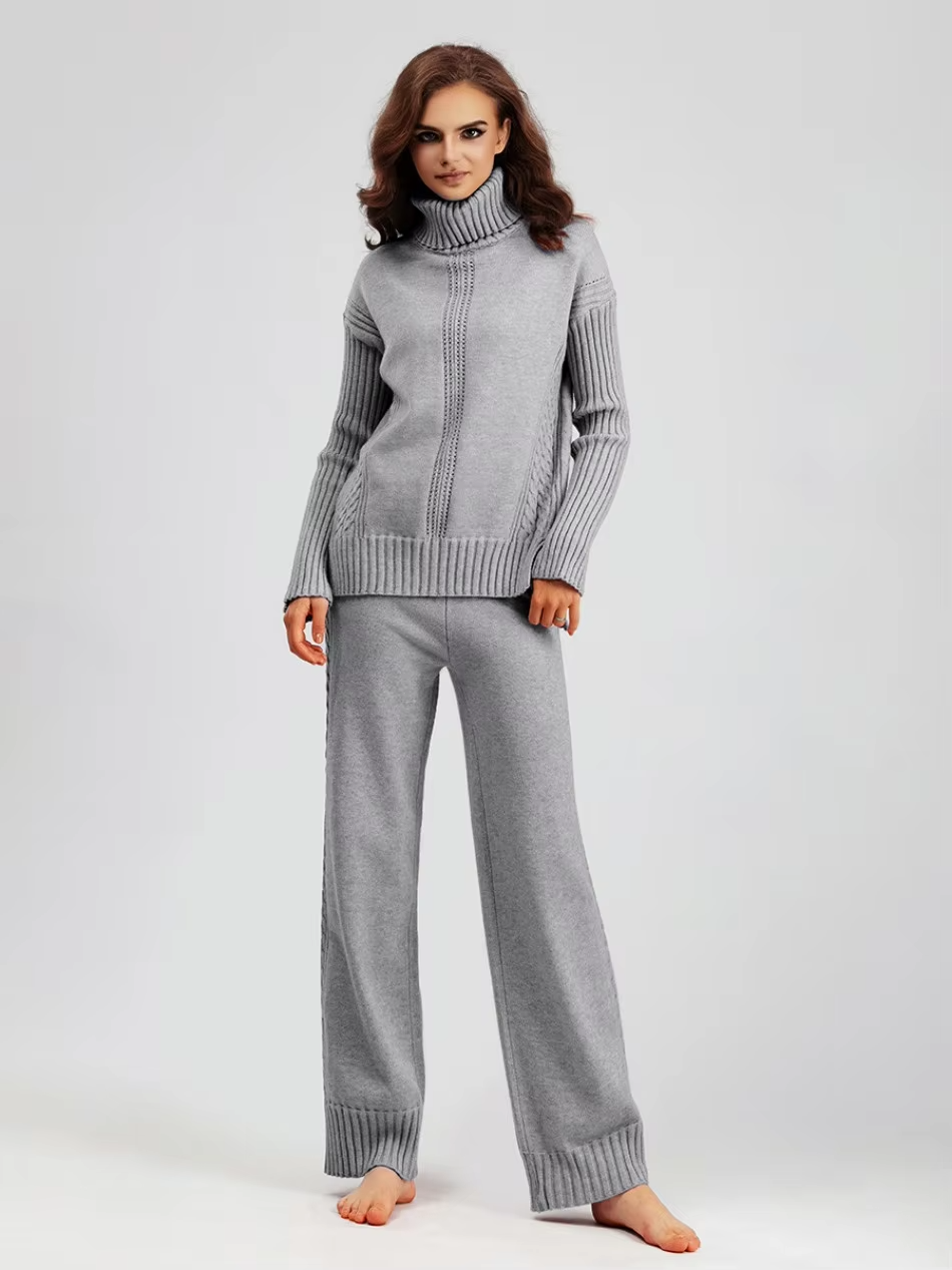 Scarlett | Chic High-Neck Knit Sweater & Loose Pants Set