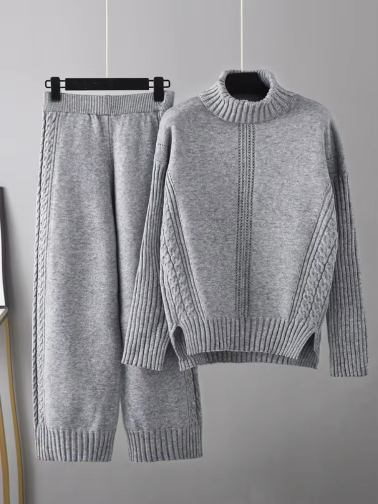 Scarlett | Chic High-Neck Knit Sweater & Loose Pants Set